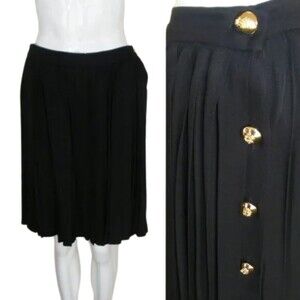 Vintage LILLIE RUBIN Skirt, 29" waist, Pleated, Black, golden buttons